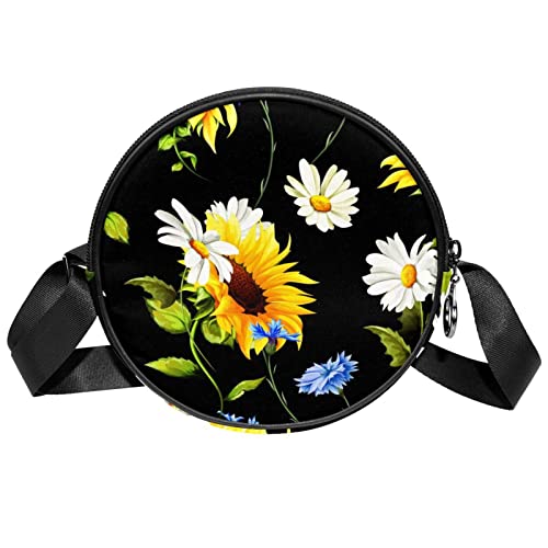 GONIYONITA Sac bandoulière Motif de fleurs Sacs Messenger Sac Cartable Rond pour Femmes Dames Filles