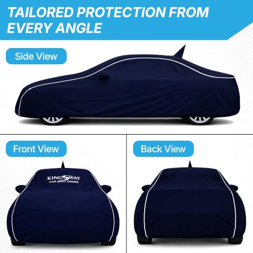 Image of KINGSWAY Super Waterproof Car Cover Only with Maruti Suzuki Ciaz (Year 2018 to 2025 - All Model) | Mirror and Antenna Pockets | All Weather Car Body Cover with Silver Piping | Blue