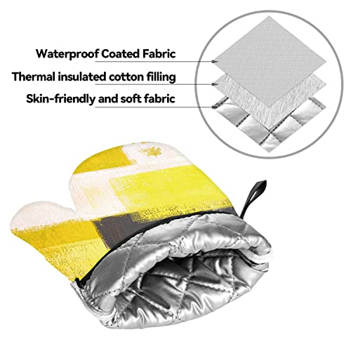 Yellow Black Grey Oven Mitts And Pot Holders Sets Of 4 Modern Abstract Art White Pink Oven Mitts Oven Gloves Pot Holders And Oven Mitts For Kitchen Baking Cooking Grilling (Yellow) #TOP3