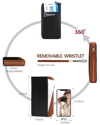 Large Travel Wallet for Women,RFID Zipper Wallet with AirTag Slot,Passport Holder Clutch with Wristlet2