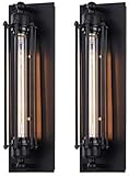 jVnTeRa Set of 2 Vintage Edison Wall Sconces, Retro Industrial Black Wire Cage Wall Lamps, Loft Style Wall Light Fixtures for Barn, Warehouse, Farmhouse