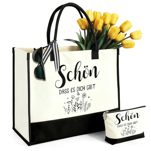 Geschenke für Frauen Schön Dass es Dich Gibt Einkaufstasche Faltbar, Geburtstagsgeschenk für Frauen 30 40 50 Tote Bag Damen Set Shopping Bag Rentner Personalisierte Geschenkset Mama Handtasche
