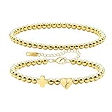 Sweettea Pulsera de oro de 18 quilates con cuentas de doble capa con cruz y corazón, colgante de 26 iniciales A-Z, regalo para mamá, tía, hermanas, amigos, cumpleaños, Navidad, fiesta, día de la madre