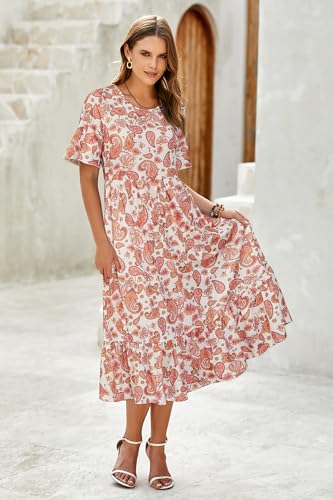 Image of STYLEWORD Womens Summer Casual Short Sleeve Flowy Midi Beach Dress