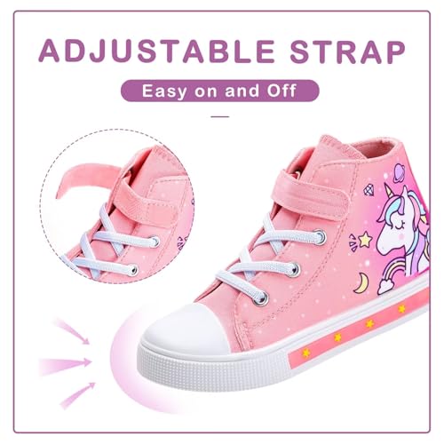 EUXTERPA Kids Toddler Sneakers Light Up Flashing Shoes Girls Boys Easy Fasten High Top Walking Canvas Sneaker3