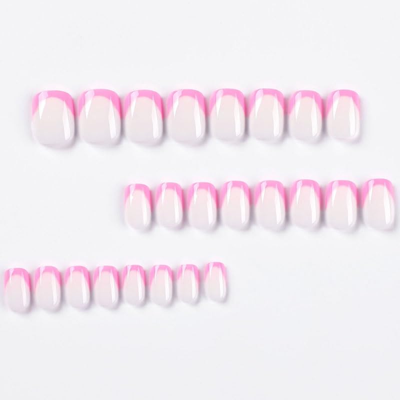 Pink French Press on Nails - Short Medium Square Acrylic Nails