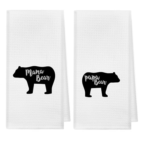 kunlisa Mama Bear and Papa Bear Absorbent Kitchen Towels and Dishcloths 16×24 Inches Set of 2,Funny Couple Wedding Anniversary Valentine Hand Towel Dish Towel Tea Towel for Kitchen Bathroom Decor