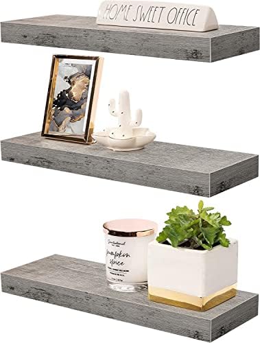 Sorbus Floating Shelf Set — Rustic Engineered Wood Hanging Rectangle Wall Shelves — Perfect for Home Décor, Trophy Display, Photo Frames, and More
