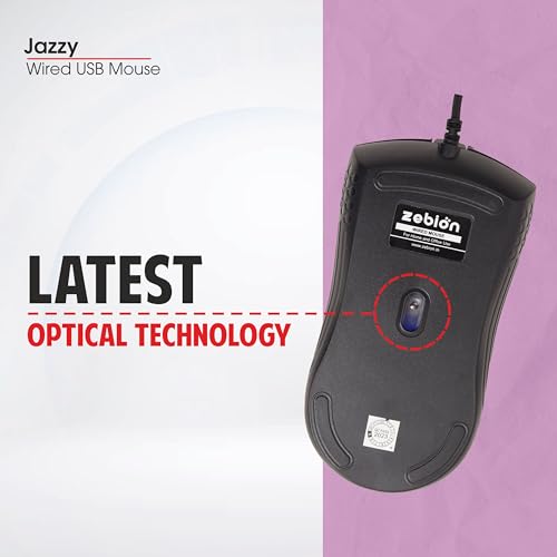 Image of Zebion Jazzy Wired Gaming Mouse with Honeycomb Design, RGB Led Lights, Adjustable DPI 800 /1000 /1800, Lightweight and Ergonomic Design with Comfortable Feel, 1 Year Warranty, Black Color