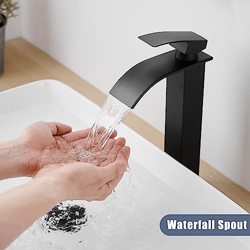RUMOSE Tall Matte Black Bathroom Faucet Modern Single Handle 1 Hole Bathroom Vessel Sink Faucet Wate