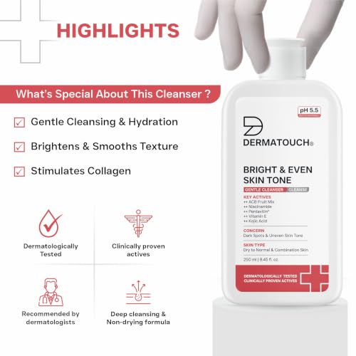 Image of DERMATOUCH Bright & Even Skin Tone Gentle Cleanser | Helps Reduce Dark Spots & Uneven Tone | pH 5.5 Daily Face Wash | 250ml