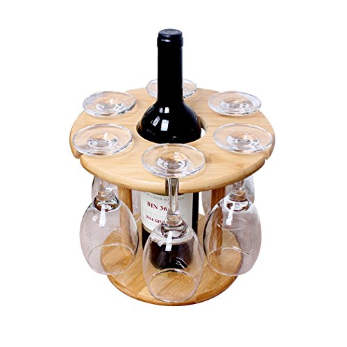 Image of Bamboo Tabletop Wine Glass Drying Racks Camping for 6 Glass and Wine Bottle (Standard, Natural Wood)
