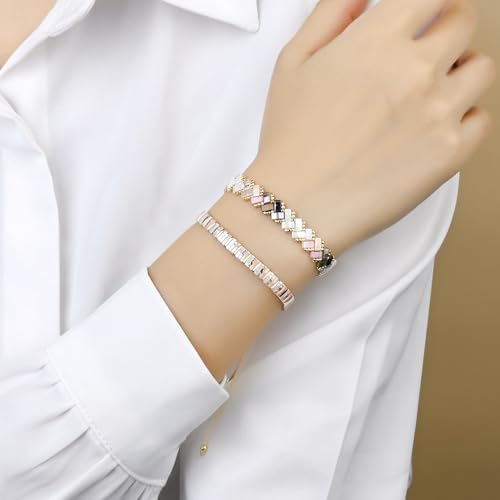 Image of KELITCH Colorful Tila Beaded Bracelets Women Strand Friendship Bracelet Handmade New Link Cuff Bracelets