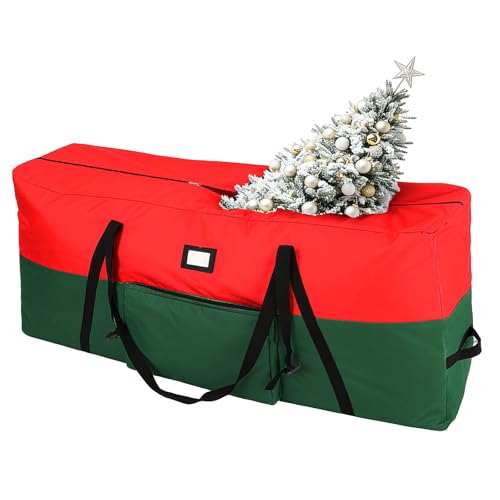 Bolsa Arbol De Navidad, Bolsas Para Árboles De Navidad Artificiales De Hasta 220 Cm, Tejido Oxford 600d Resistente, Bolsa De Transporte, Asas Reforzadas Y Cierre De Cremallera Verde Rojo, 7.5ft