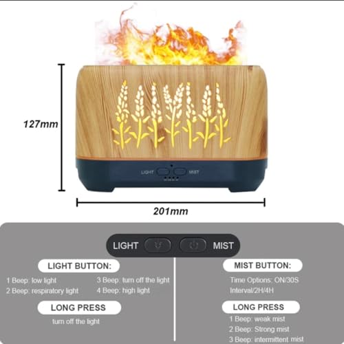 Image of Essential Oil Diffuser, Desktop Flame Humidifier, Low Noise 200ml USB Charging Wood Grain Aromatherapy Premium Humidifier Realistic Flame Effect, Night Light, Yoga, and Gym