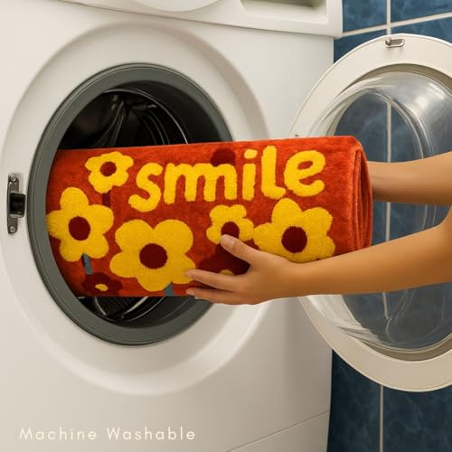 Image of SANMARINO Luxurious 2000 GSM Microfiber Bath Mat | Super Soft, Thick & Fluffy | Anti-Skid, Super Absorbent, Machine Washable Bathroom /Bedroom /Kitchen /Door Mat (40x60 cm, Pack of 1) Red & Yellow