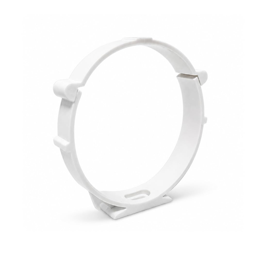 Fantronix 125mm (5”) Duct Pipe Mounting Bracket – White PVC Ventilation Duct Clip Holder for Round Ducting, Extractor Fans, HVAC & Tumble Dryer Vent Systems