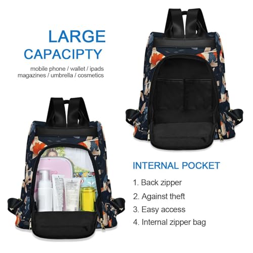 Mochila para mujer Koi Fishes Dark con acabados premium y bolsillo trasero con cremallera 5