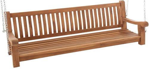 CLP Schaukelbank Joyce I Gartenschaukel aus Teakholz I Holzschaukel wetterfest und massiv I mit Befestigungsmaterial, Farbe:Teak, Größe:200 cm