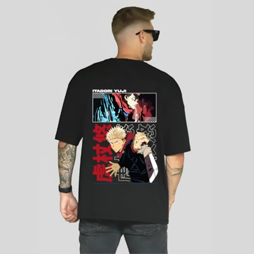 Image of HUMBE Oversized T Shirts for Men Half Sleeve Fit Drop Shoulder Casual T-Shirt | Black Printed Round Neck T-Shirt for Men