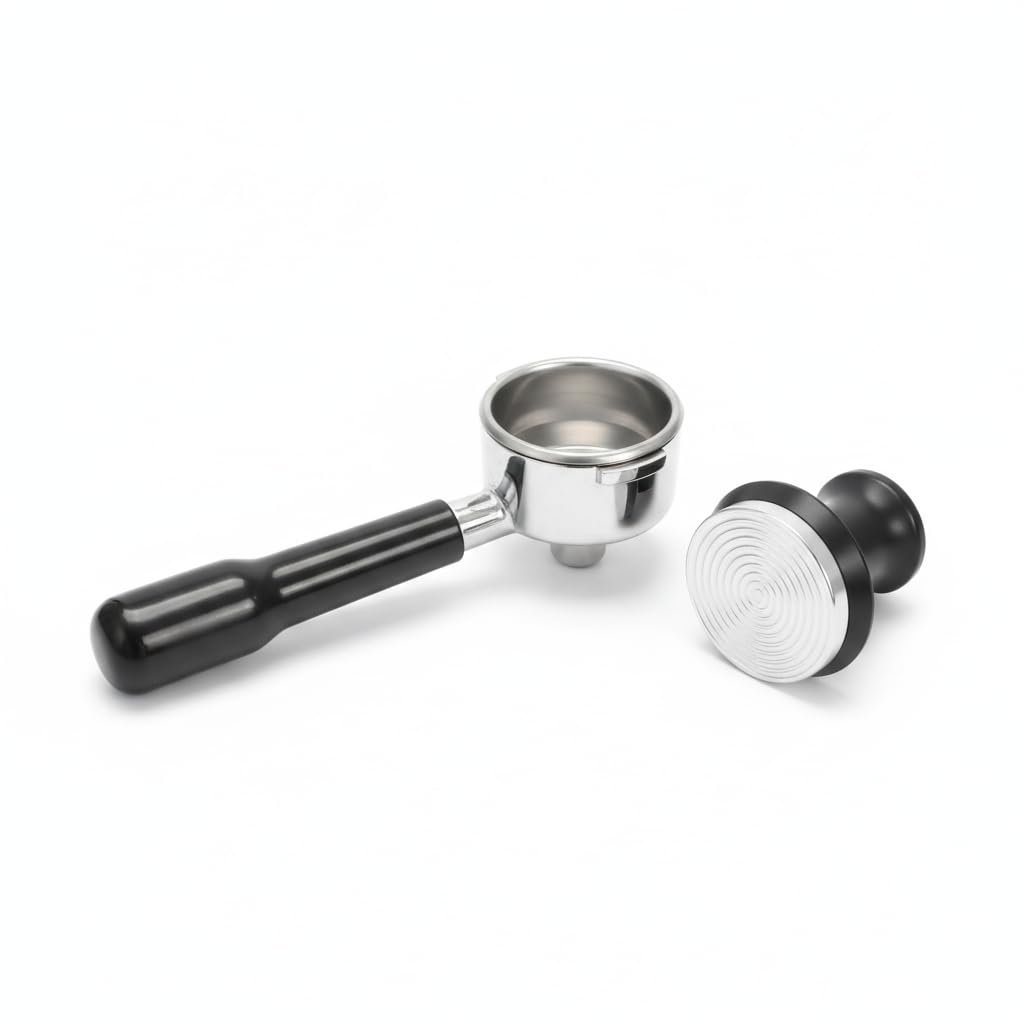 Gralara Portafiltro Sin Fondo de 58mm con Tamper de Aleación Y Acero Inoxidable para Cafetera Espresso con Superficie de Presión Circular Adecuado para