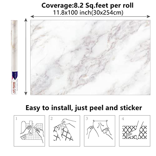 Arthome Weiß Gold Klebefolie Marmor Folie 30x254cm Abziehen und Aufkleben Tapete Selbstklebende Dekorative Folie für Möbel Schreibtisch, Küche Arbeitsplatte, Regal Liner Cover Oberflächen