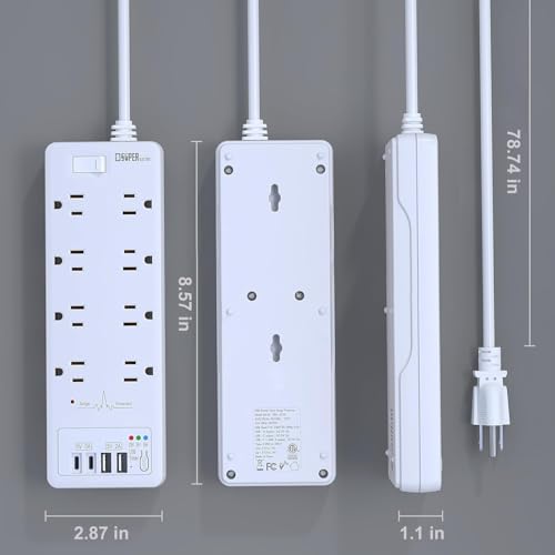 Regleta Protector de Sobretensión Super Electro con 8 Tomacorrientes, 4 Puertos USB y Temporizador, 1875W/15A, Montaje en Pared, 1200J miniatura 5