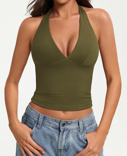 Image of Avidlove Women's Halter Top Deep V Going Out Tops Double Lined Sexy Backless Summer Crop Tank Top