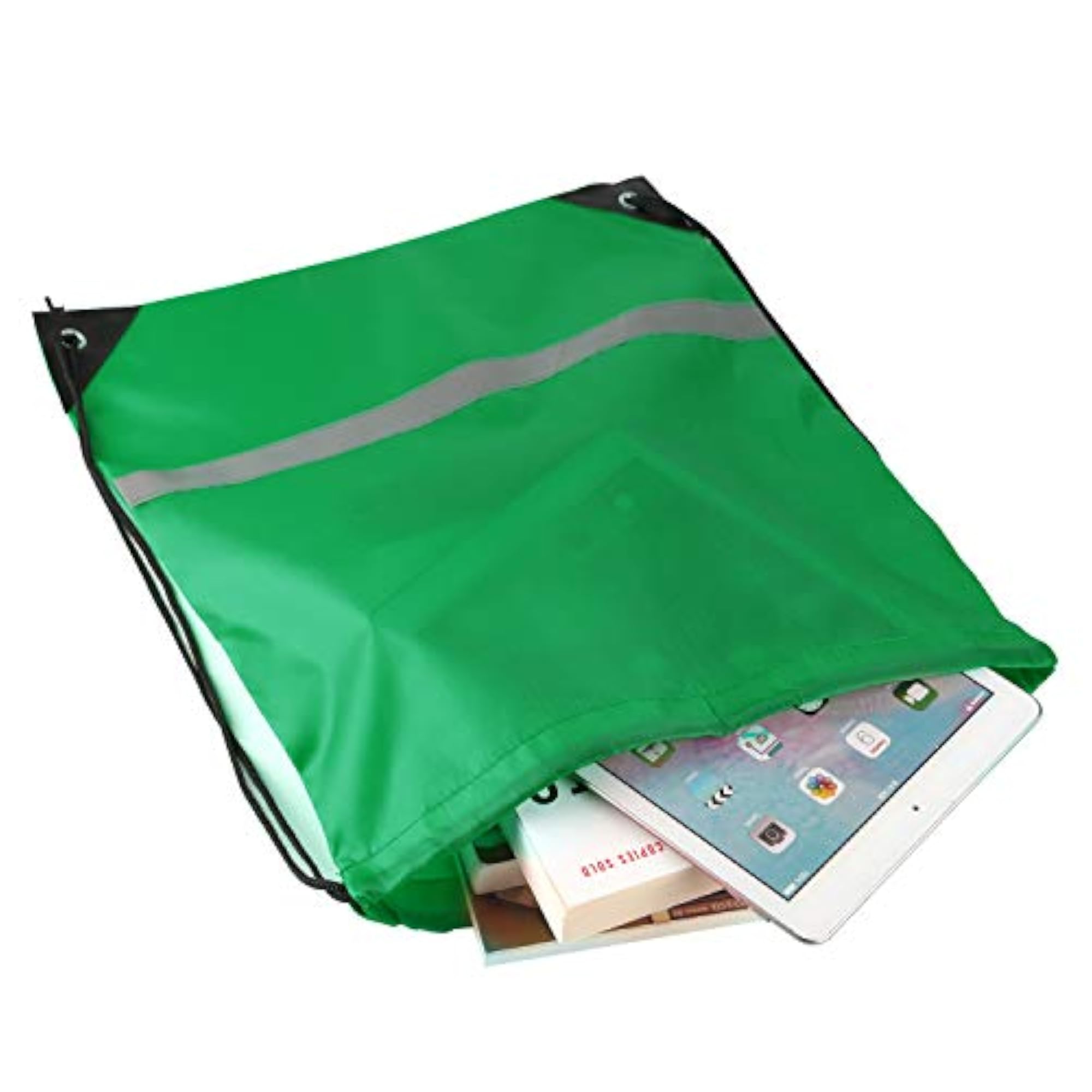 Drawstring Backpack with Reflective Strip, Cinch Sack