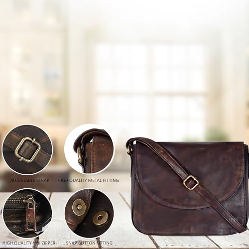 Image of Genuine Leather Shoulder Crossbody Purse For Women with Adjustable Strap, Mobile Pocket & Outside & Inside Zipper