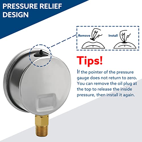 senctrl 0-100 psi glycerin liquid filled low pressure gauge 2534 dial size 1434 npt lower mount stainless steel case for water pump pneumatic air well rv hose tank gas pressure test