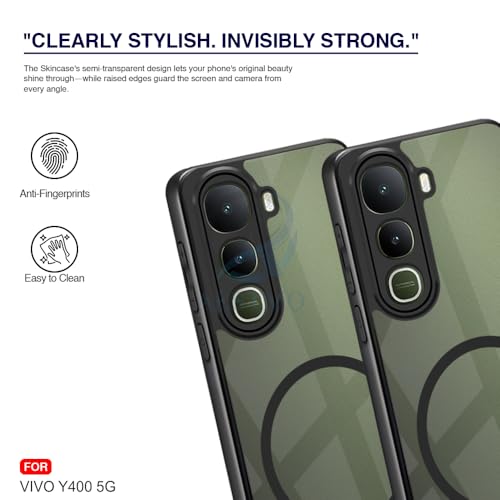 Image of AESTMO Vivo Y400 5G Back Cover | 360 Protection | Crystal Clear Hard Back Transparent | Compatible with MagSafe Accessories for Vivo Y400 5G (PC+TPU, Black Bumper)