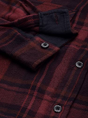 Image of THE BEAR HOUSE Men's Cotton Heavy Weight Maroon Tartan Checked Flannel Casual Shirt | L |TBH-Ursus-MR-L |