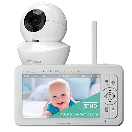 Image of Babysense Baby Monitor with Camera and Audio, 5” HD Video Baby Monitor, Night Light, Split Screen, Baby Sound Machine with White Noise & Lullabies, Secure No WiFi
