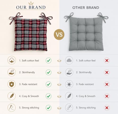 Image of BSB HOME Chair Pad Cushion with Tie Straps, Thick Tufted Seat Cushion for Dining, Office & Wooden Chairs, Soft Comfortable Chair Seat Pad with Durable Stitching,16 x 16 Inches(41 x 41 cm)-Crimson Red