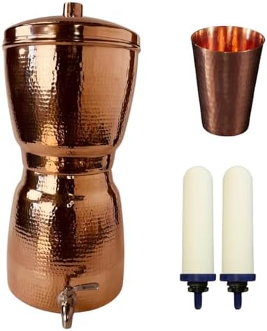 Sertodo Sana Vida Complete Copper Water Filter System | 2 Gal Capacity | Includes 2 Advanced Ceramic Shell/Carbon Core Filters, 1 Pure Copper Cup