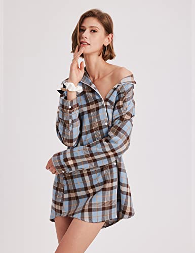 Ekouaer 100% Cotton Nightgowns Button Sleep Dress Long Sleeve Tee Shirt Sleep Shirts Boyfriend Nightdress Plaid Nightshirt Blue Plaid Xl #TOP3