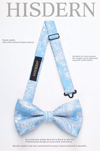Image of HISDERN Bow Ties for Men Pretied Bow Tie Set Paisley Classic Bowties and Pocket Square Cufflinks Set for Wedding Party
