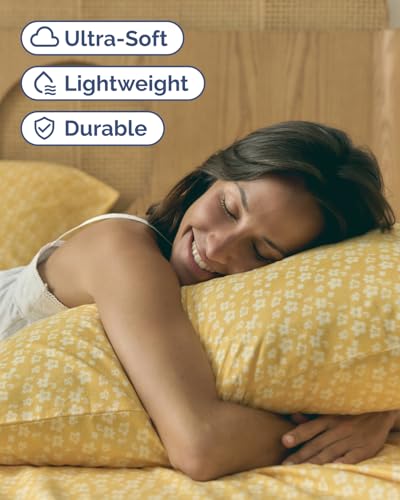 Image of Queen 4 Piece Floral Sheet Set - Soft, Breathable & Cooling - Yellow Meadow