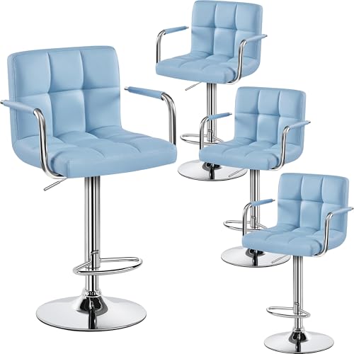 Image of Yaheetech Bar Stools Set of 4, Swivel with Backs, Adjustable Height, Blue