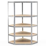 Bestschweissen.de Scaffalatura angolare per carichi pesanti, 180 x 90 x 40 x 70 cm, in metallo, 875 kg, sistema a incastro con 5 ripiani in MDF da 6 mm, senza viti, per angolo garage