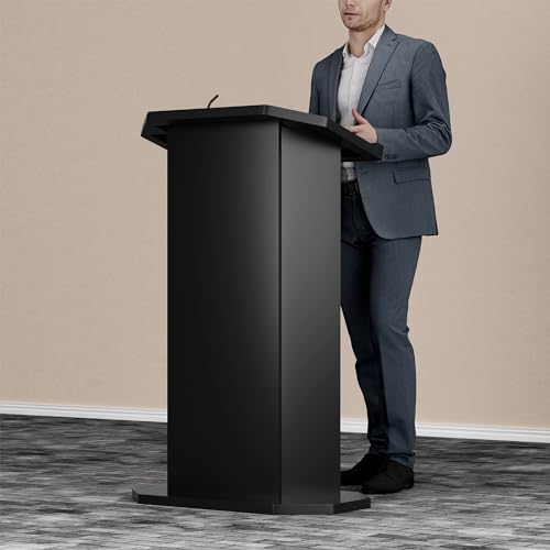 Wood Podium,Podium Stand,15MM Particle Board,Pulpit with Storage,Mic Stand Space,Easy Installation Wooden Lectern for Restaurants,Churches,Seminars and Schools (Black) - Thumbnail 5