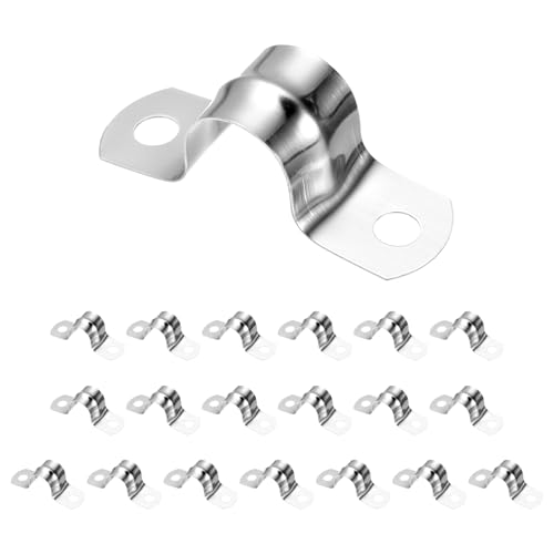 QUARKZMAN 20Pcs 5/8' 16mm Conducto Abrazaderas, M16 U Tubo Abrazadera, Inoxidable Acero Rígido Tubo Correa, U-Forma Soporte con Dos Orificios para Tubo Manguera Alambre Cable Fijación