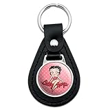 Black Leather Betty Boop Pink Polka Dots Keychain