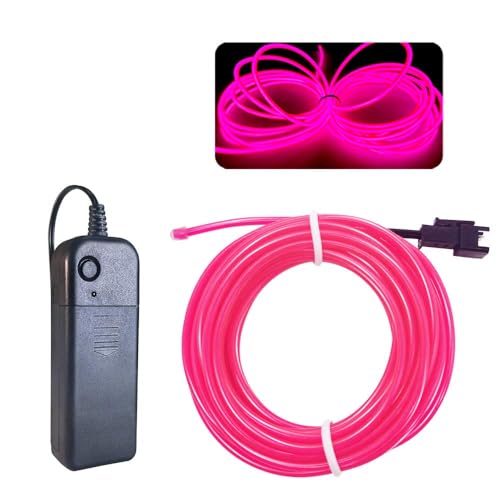 Image of MaxLax EL Wire Pink, 2M Portable Battery Pack Neon Light Strip 360 Cuttable Glowing Rope Lights for Parties, Halloween, DIY Decoration