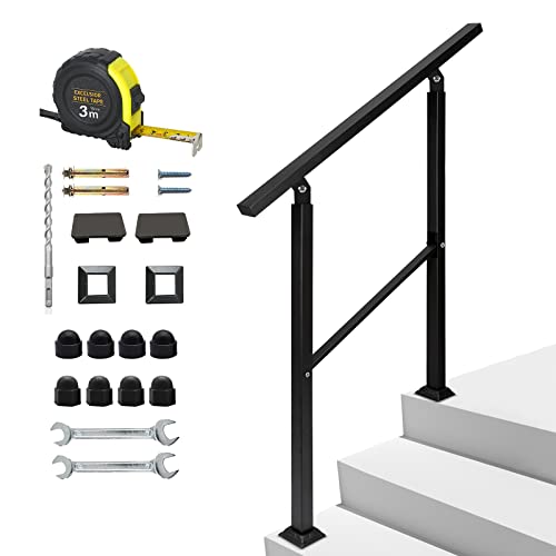 IwIeIaIrI Handrails for Outdoor Steps 3Ft Stair Handrail Wrought Iron for Concrete Steps Staircase Handrail Fits 2-3 Steps with Screw Kit