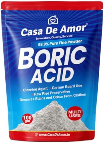 Casa De Amor Boric Acid - 99.9% Pure Fine Powder (100 gms) | Highly Effective for Removing Pests Cockroaches, Ants, Silverfishes, for Carrom Board, Rice Preservative, Multi-Purpose, Anhydrous
