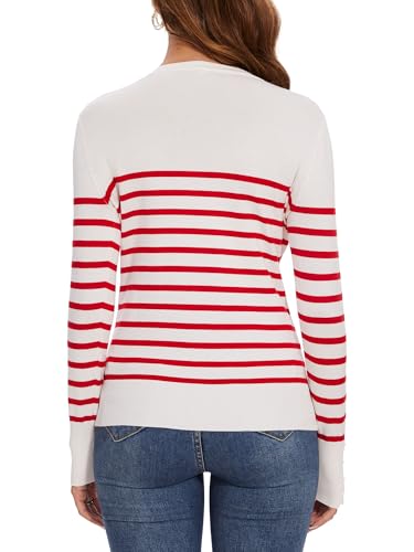 Image of Spicy Sandia Women's Long Sleeve Crewneck Sweaters Dressy Casual | Striped or Solid Available, Classic, Business Casual Tops for Office Work