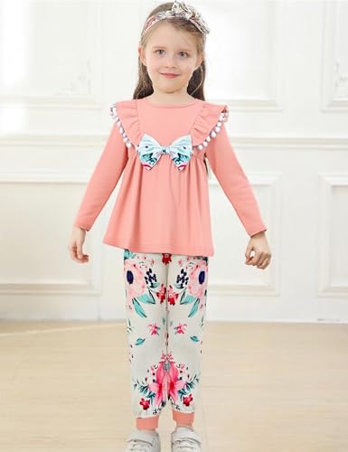 Image of mksodopy Toddler Girl Clothes Girl Fall Winter outfits Cotton Long Sleeves Ruffle Top Pants Little Girl Clothing Set