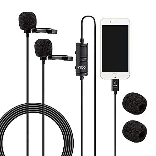 Dual Lavalier Mikrofon Kompatibel mit iPhone 12/11/11 Pro/8/8 Plus, iPhone X/XS/XR, 236''/6m Doppelkopf Omnidirectional…